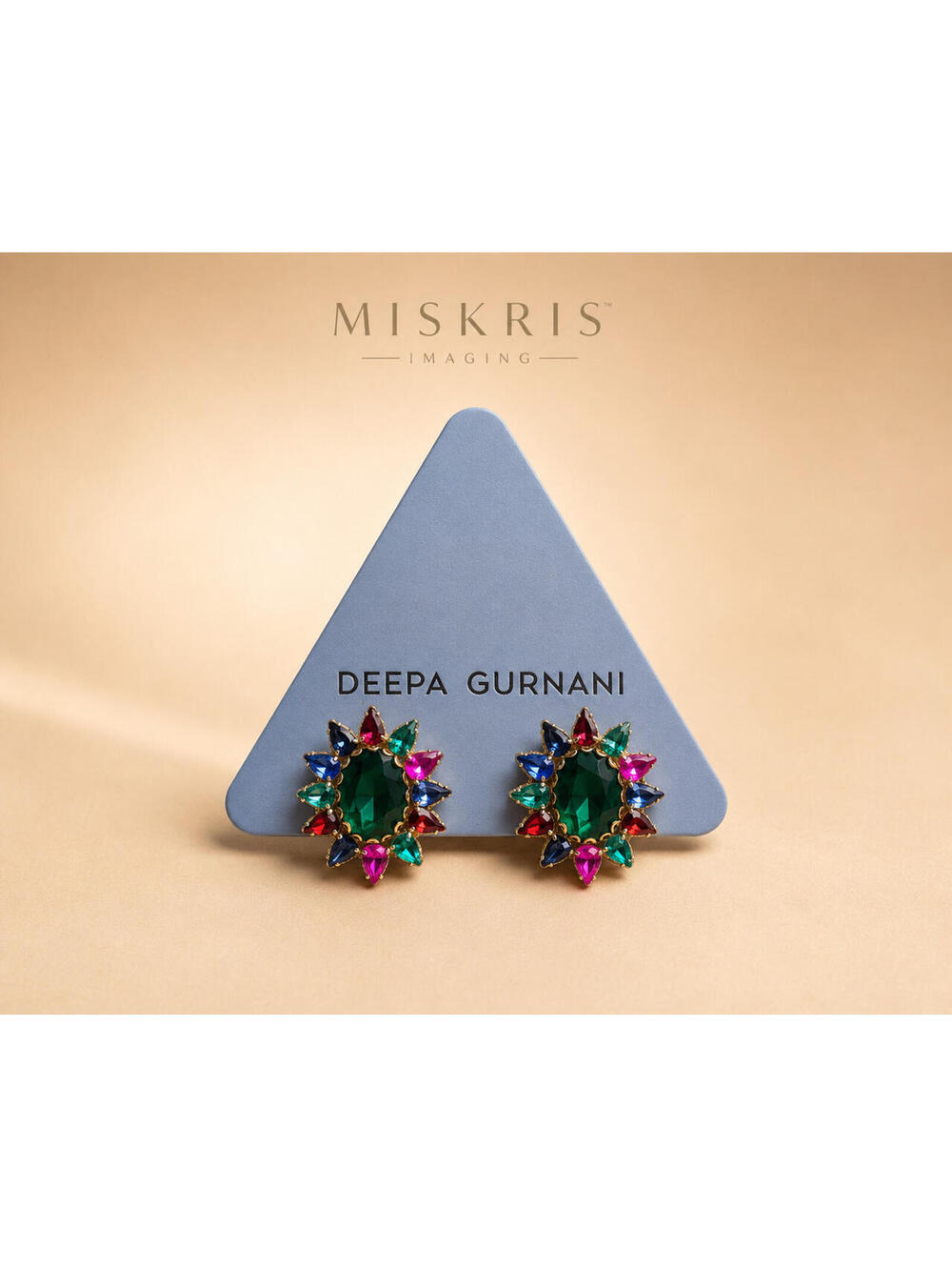 Deepa Gurnani Jewel Tone Crystal Floral Burst Earrings Statement Studs